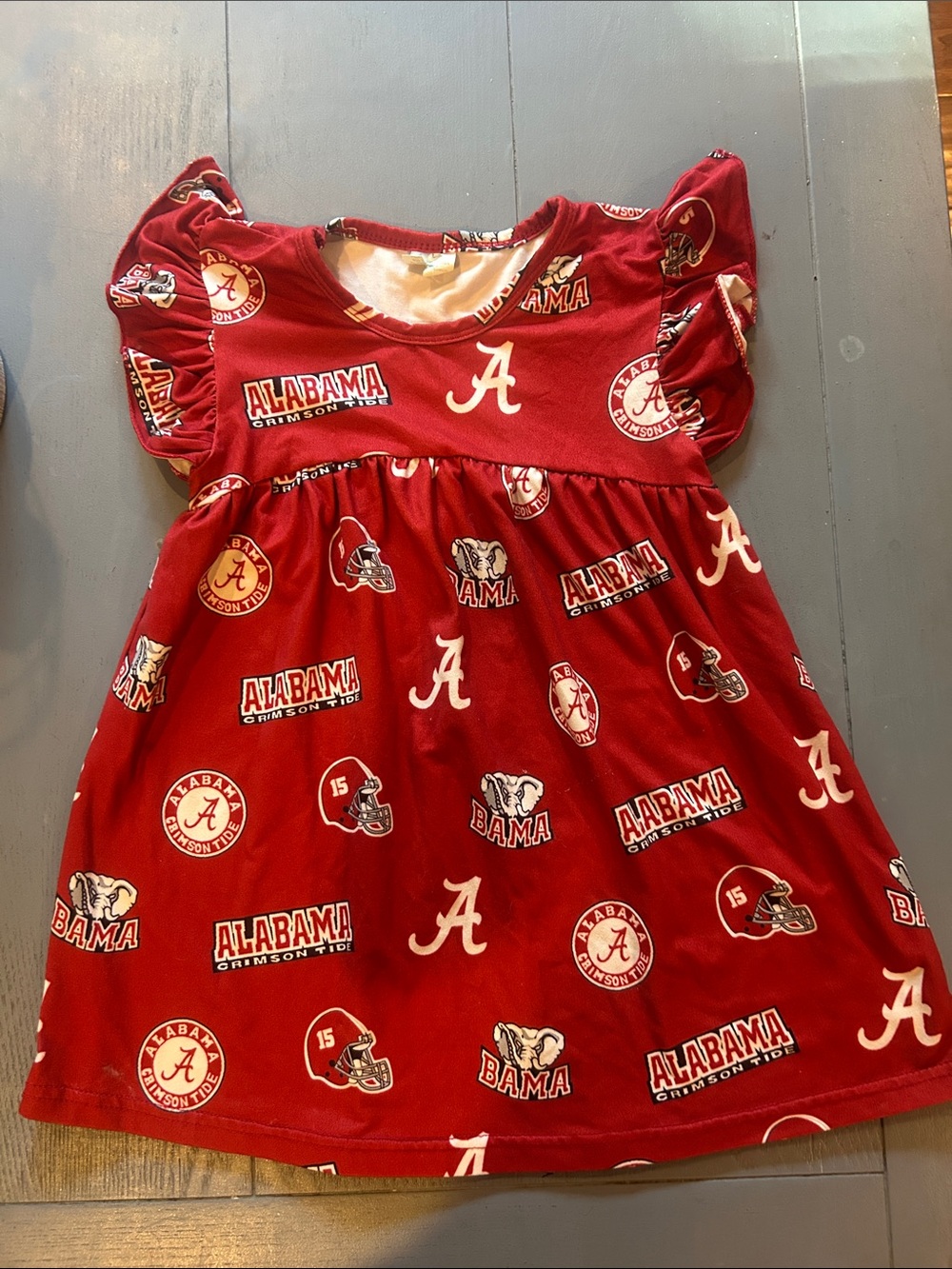 Crimson Tide Girls' Red Ruffle Sleeve Dress - Official Team Print